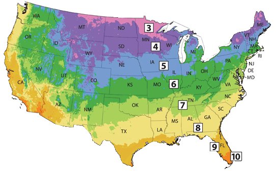 US Zone Map for temperatures