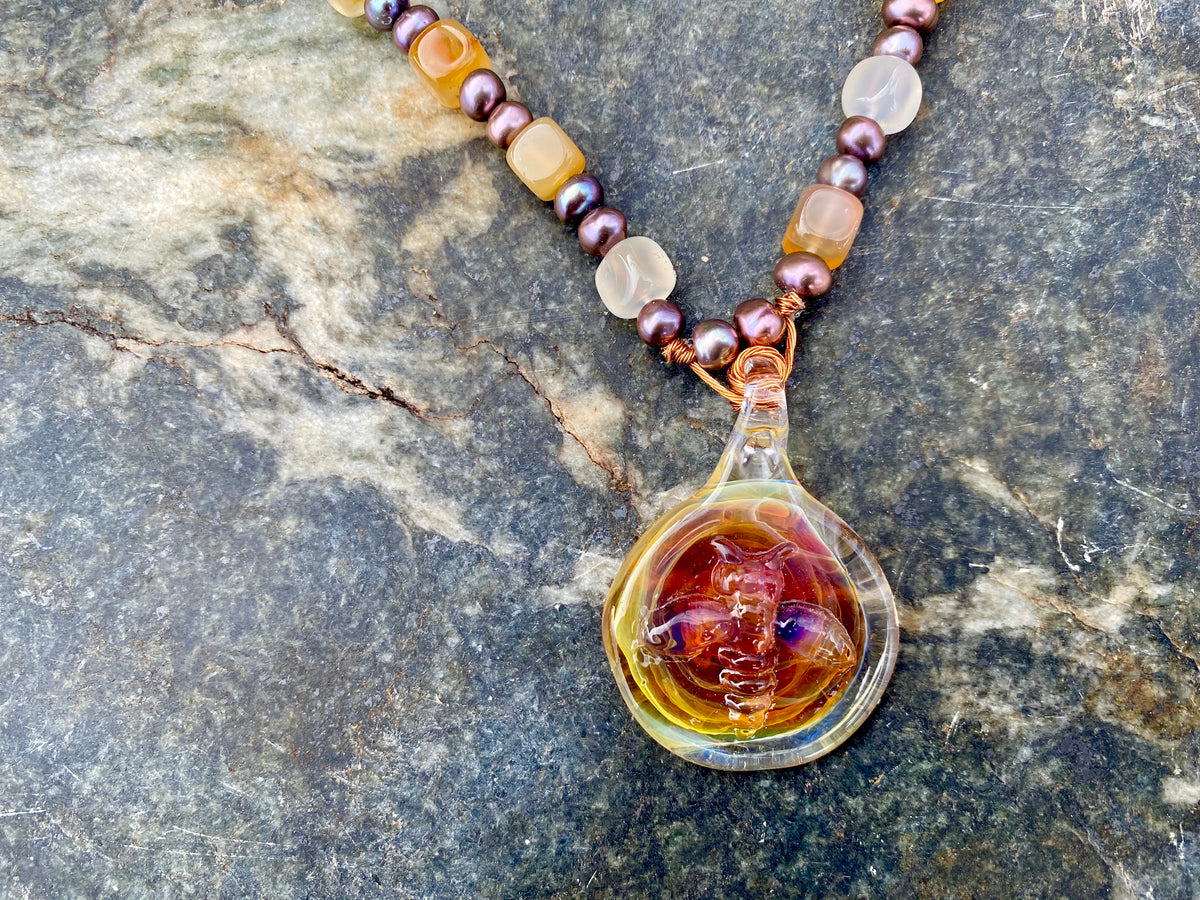 Beaded Gemstone Bee Necklaces - One of a Kind