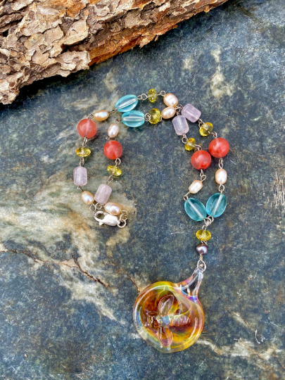 Beaded Gemstone Bee Necklaces - One of a Kind