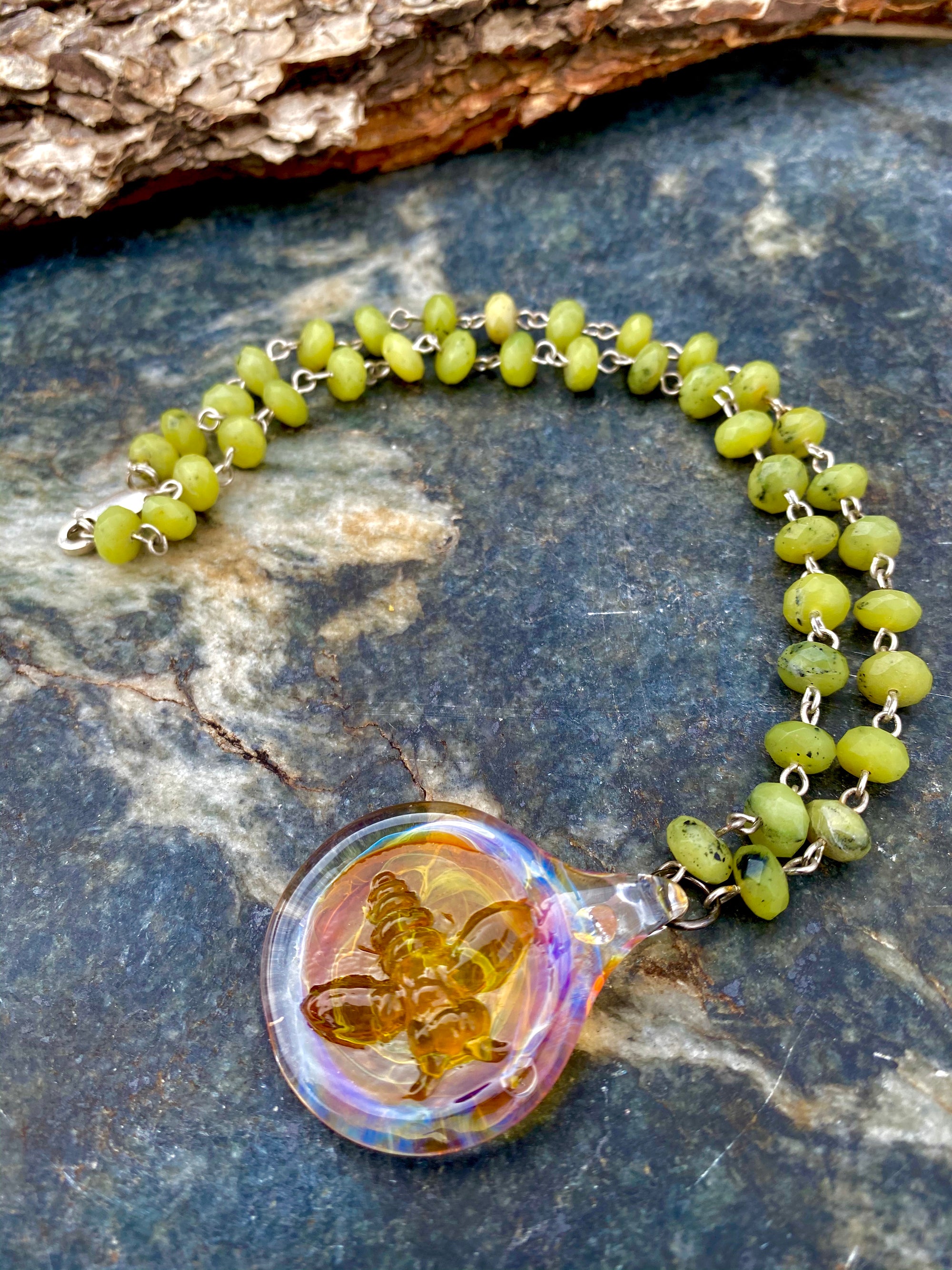 Beaded Gemstone Bee Necklaces - One of a Kind